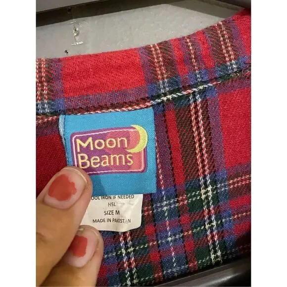 Moon Beams Red Plaid Cotton Long Sleeve Nightgown Dress Size Medium - Picture 4 of 6